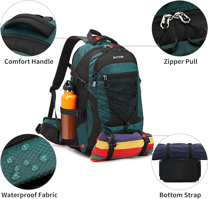 BOVIP 40L Hiking Backpack Waterproof Lightweight Daypack Travel Sports Camping Backpack for Men Women