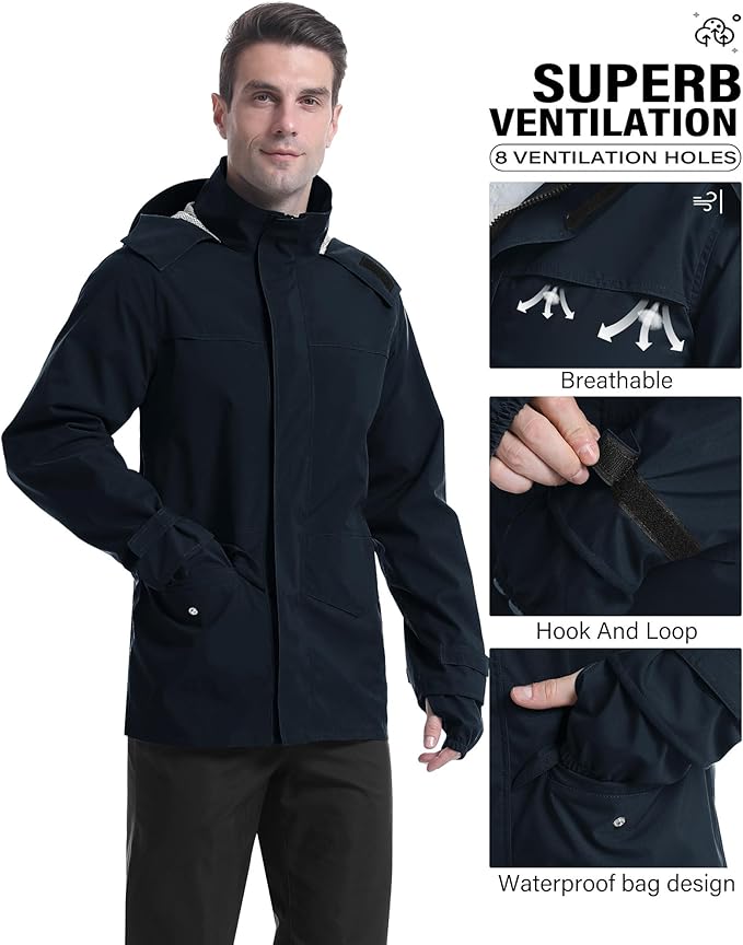 iCreek Rain Suit Waterproof Jacket with Pants 2 Pieces Breathable Lightweight Packable Raincoat with Hooded Rain Gear Unisex