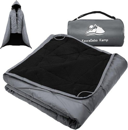 Outdoor Waterproof Blanket, Foldable Fleece Stadium Blanket for Outdoor Sports Event, Camping, Concerts, Car, Pet, Picnics - Windproof, Wearable, Machine Washable 80" x 58"