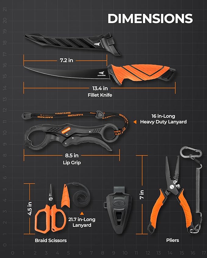 KastKing SteelStream Fishing Tool Set, Fishing Gear - Corrosion Resistant Fishing Pliers, Fillet Knife, Fishing Scissors, Fish Lip Gripper, Multi-Functional Jaw, Fishing Gifts for Men