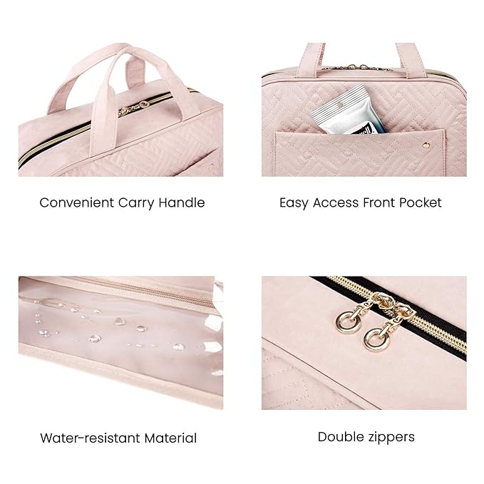 BAGSMART Large Toiletry Bag Travel Bag with Hanging Hook, Water-resistant Makeup Cosmetic Bag Travel Organizer for Accessories, Shampoo, Full Sized Container, Toiletries