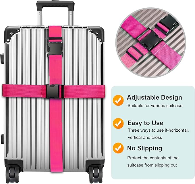 Luggage Straps for Suitcases TSA Approved, Travel Belt Suitcase Belt, Suitcase Straps TSA Approved, Luggage Belt Strap TSA Approved, Travel Straps for Luggage, Luggage Band Bag Straps, Pink