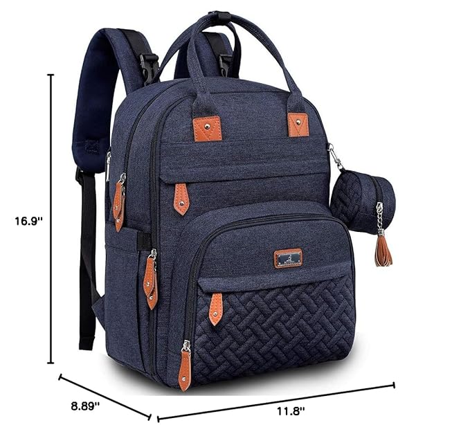 BabbleRoo Diaper Bag Backpack - Baby Essentials Travel Tote - Multi Function Water Resistant Diaper Bag, Travel Essentials Baby Bag with Changing Pad, Stroller Straps & Pacifier Case - Navy Blue