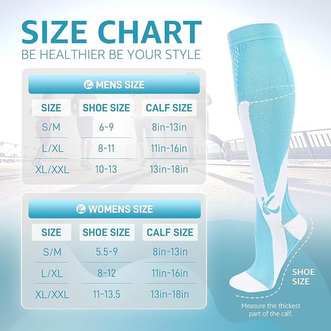 Kickticks 4 Pairs Compression Socks for Woman & Man Unisex 20-30mmHg Knee high Plus Size Wide Calves for Flying Running…