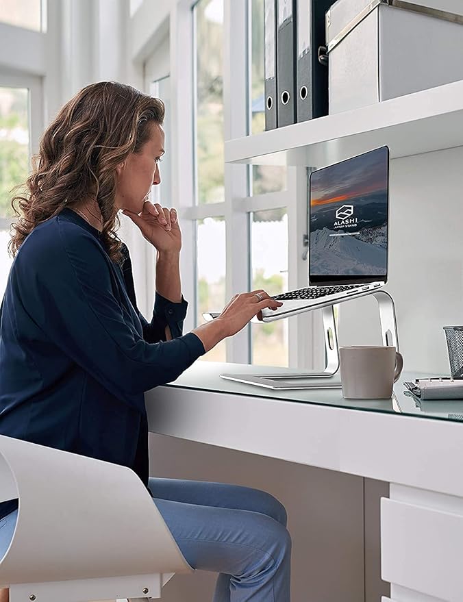 SOUNDANCE Laptop Stand, Aluminum Computer Riser, Ergonomic Laptops Elevator for Desk, Metal Holder Compatible with 10 to 15.6 Inches Notebook Computer, Silver