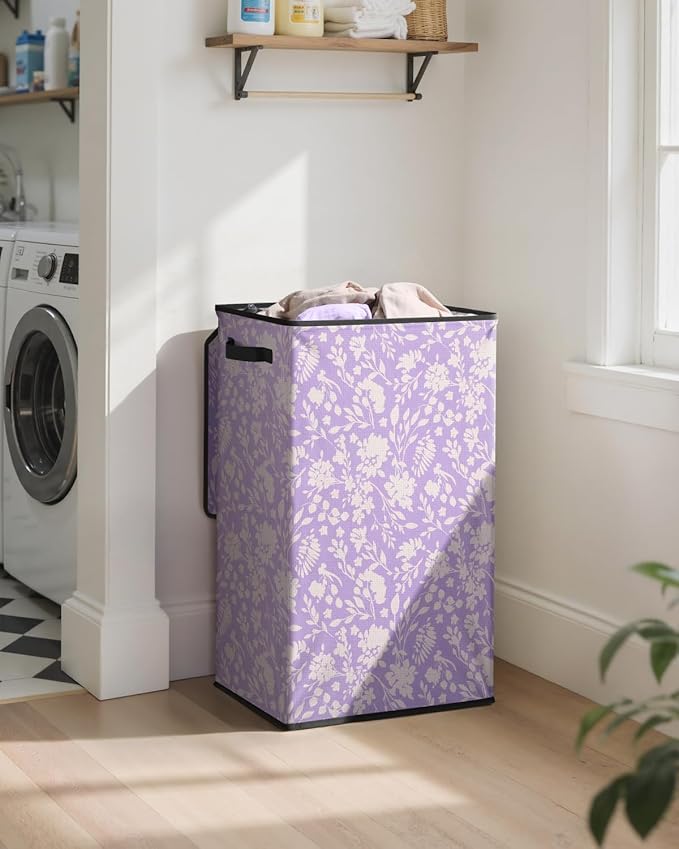 SOLEDI Laundry Hamper with Lid, 90L Tall & Large Floral Laundry Basket, Collapsible Clothes Hamper with Removable Bag, Dirty Hampers for Bedroom, Bathroom, Laundry Room