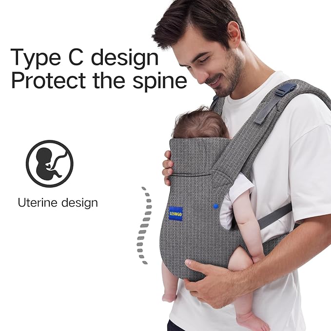 Baby Carrier Newborn to Toddler,Newborn Carrier(7-25lbs) with Head Support, Cozy Baby Wrap Carrier, with Hook&Loop for Easily Adjustable, Soft Fabric (Breathable Black) (Summer-Gray)