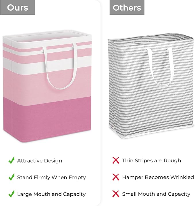 HomeHacks 2 Pack Large Laundry Baskets, Waterproof, Freestanding Laundry Hampers, Collapsible Clothes Hamper with Reinforced Handles in Laundry, College Dorm, Bathroom, Bedroom (Pink, 125Lx2)