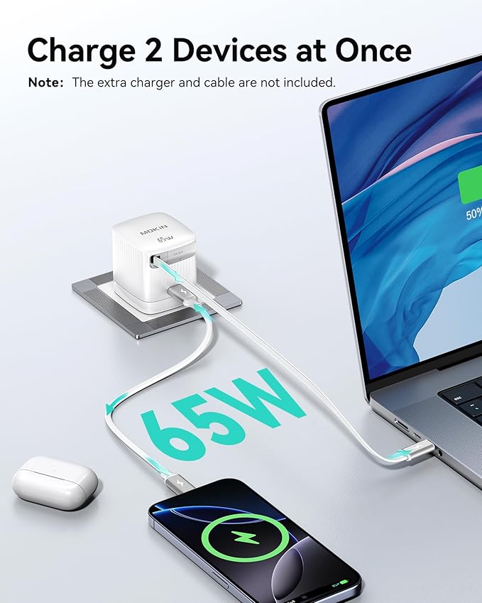 Retractable Wall Charger, 65W PD Fast USB C Charger Block with Retractable Type-C Cable, Travel Fast Charging Adapter with Foldable Plug for iPhone 16/15, MacBook Air, iPad Pro, Samsung, Pixel