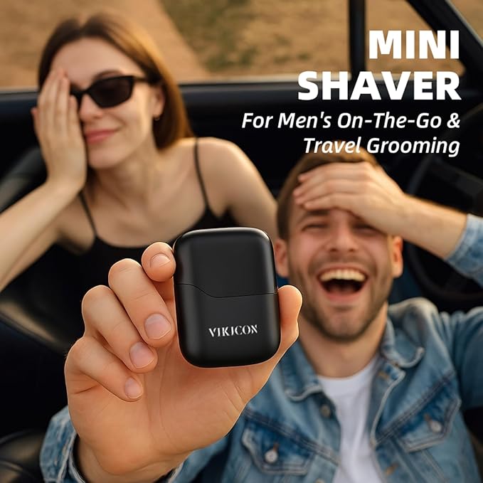 VIKICON® Electric Foil Shavers for Men, Compact Travel Face Shaver, Mini Razor for Shaving Face, Portable On-The-Go Shaver w/Dual Floating Blades, Close Shave Stubble Trimmer USB-C, Gifts for Dad Him