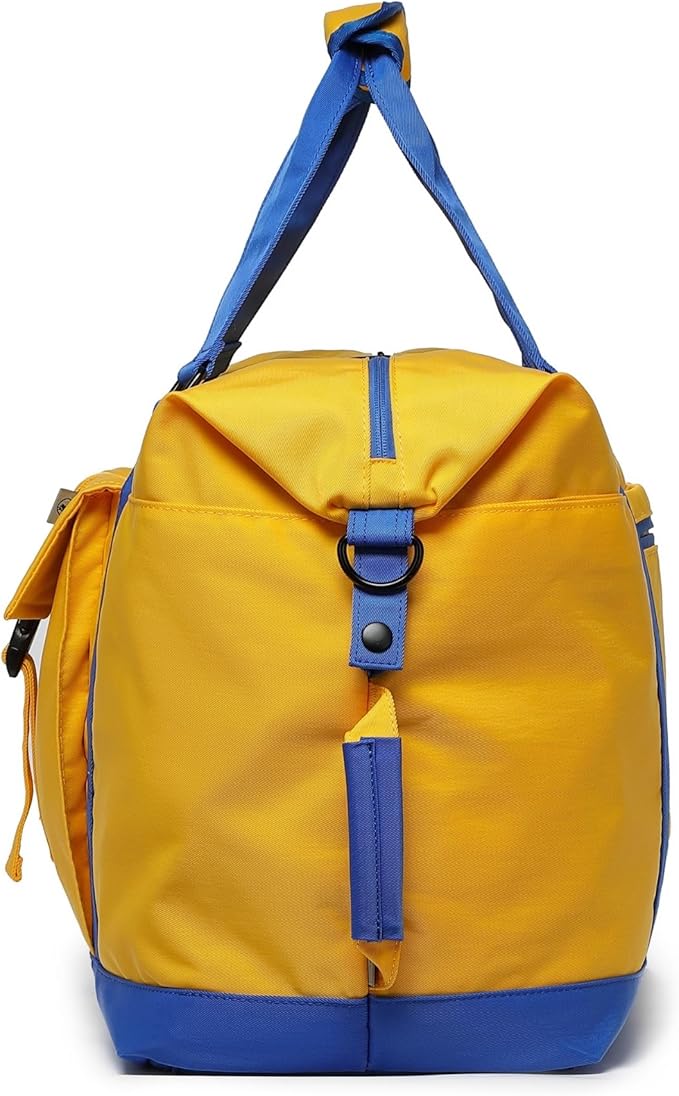 SUNNY BIRD Duffel with Utility Pouch, 40L Weekender Overnight Bag with Shoe Compartment for Travel and Sports (Yellow and blue)