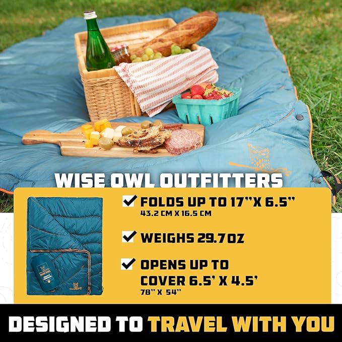 Wise Owl Outfitters Outdoor Camping Blanket – Lightweight Packable Puffy Quilt for Backpacking, Hiking & Travel – Warm Water Resistant Blanket for Cold Weather Camping