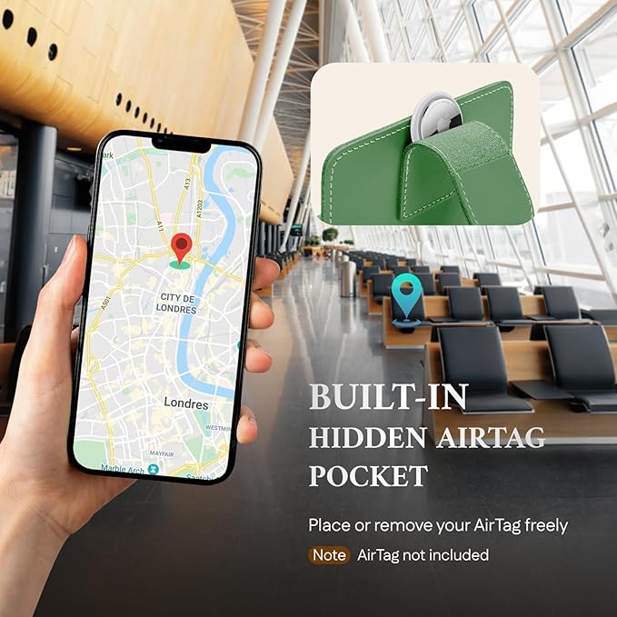 ALLIVE Rfid Passport Holder for Travel, Women, Rfid Passport Cover Wallet, Genuine Leather Passport Holder for Travel with AirTag Hidden, Airport Essentials, Travel Gifts (Avocado Green)