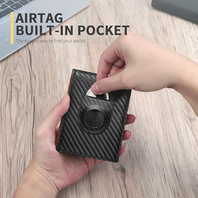 RUNBOX Airtag Wallet Men, Slim but Spacious Wallet for Men with Airtag Holder, Leather Credit Card Case Wallet, Bifold Wallet for Air Tag GPS Tracker, RFID Protected