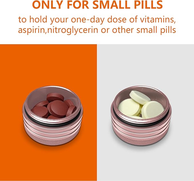 2 Sets Small Pill Box, Portable Daily Box, Aluminium Alloy Round Container for Pills, Pocket Case (Pink+Gold)