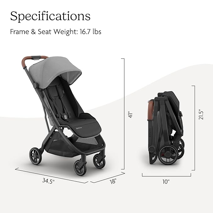 UPPAbaby Minu V3 Travel Stroller | Lightweight + Compact Design | One-Hand Fold + Unfold | from Birth + Overhead Compatible | Greyson (Charcoal Mélange/Carbon Frame/Saddle Leather)
