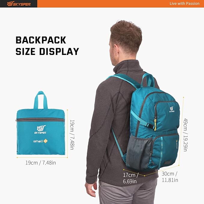 SKYSPER Lightweight Packable Backpack - 30L Hiking Daypack with Wet Pocket Foldable Travel Carry-on Backpack for Women Men