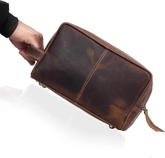 VC VINTAGE COUTURE Leather Toiletry Bag for Men Extra Large Leather Men's Toiletry Bag for Traveling Real Leather Dopp Kit for Men Leather Shaving Bag for Travel