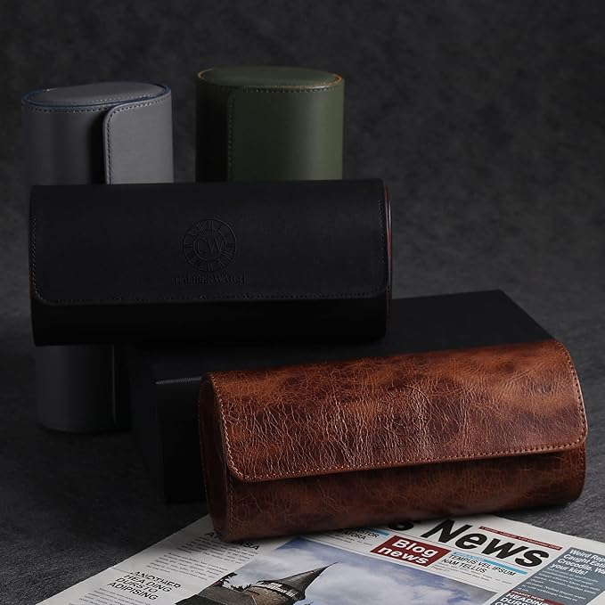 Genuine Napa Leather Watch Roll Travel Case for 3 Watches - Travel Watch Rolls and Leather Watch Display Cases with Velvet Interior - Watch Storage Organizer Men's