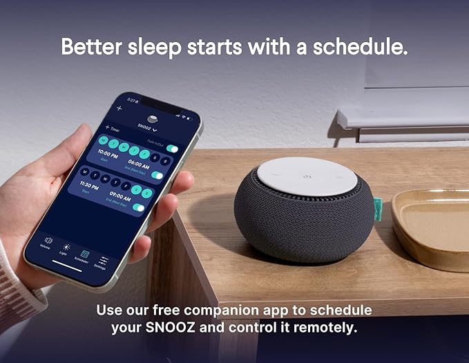 SNOOZ Smart White Noise Sound Machine - Real Fan Inside for Non-Looping White Noise, Sleep Aid for Adults, Travel, Sleeping, Bedroom, Portable, Baby Registry Essential - Charcoal