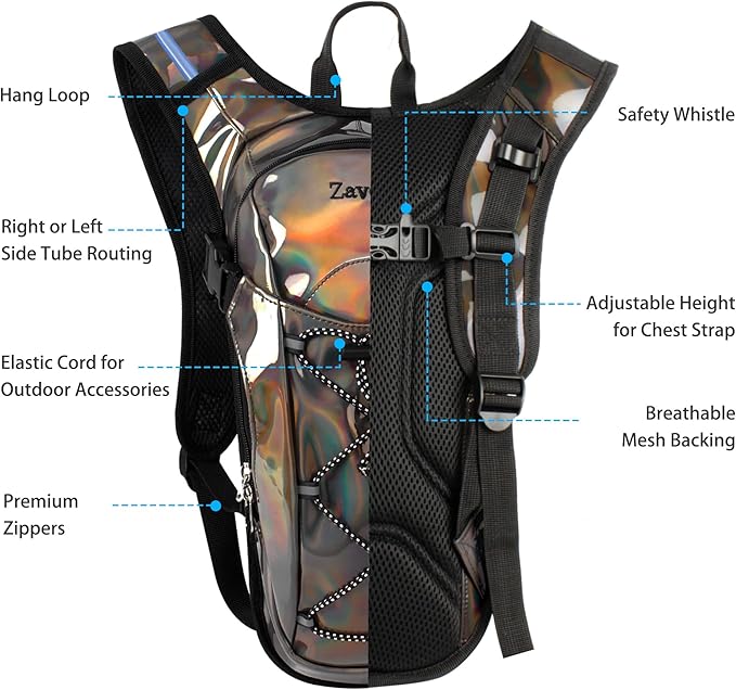 Reflective Hydration Backpack, Hydration Pack - Water Backpack with 2L/3L Hydration Bladder, Essential for Festivals - Rave Hydration Pack for Hiking, Running, Cycling, and Festivals