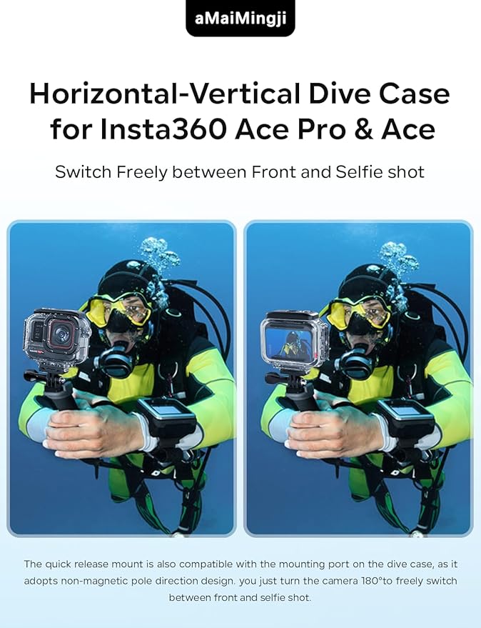 Underwater Dive Case for Insta360 Ace Pro/Ace, 60M/196FT Waterproof Case, Protective Diving Water Housing Cover Shell for Insta360 Ace Pro Action Camera, for Insta360 Ace Pro Accessories