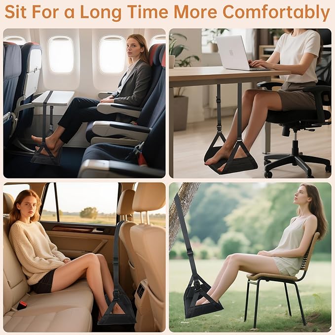 KENTIX Airplane Foot Rest Hammock for Long Flights - Adjustable Travel Foot Sling with Breathable Mesh, Portable Leg Rest for Economy Seats