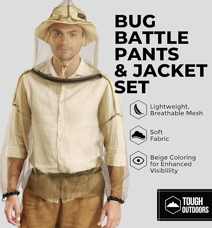 Tough Outfitters Mosquito Suit Jacket & Pants - Mosquito Repellent Clothing for Men & Women - Insect, Bug Proof Net Mesh Suit for Gardening & Outdoor - from Flies, Tick, Gnats - Med