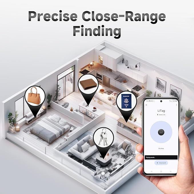 LiTag - Bluetooth Tracker for Android Phones. Google Certified Item Locator. Smart Tracking Tag for Google Find My Device (Find Hub) App. Finder for Keys, Luggage, Suitcase, Backpack, Purse (1 Pack)