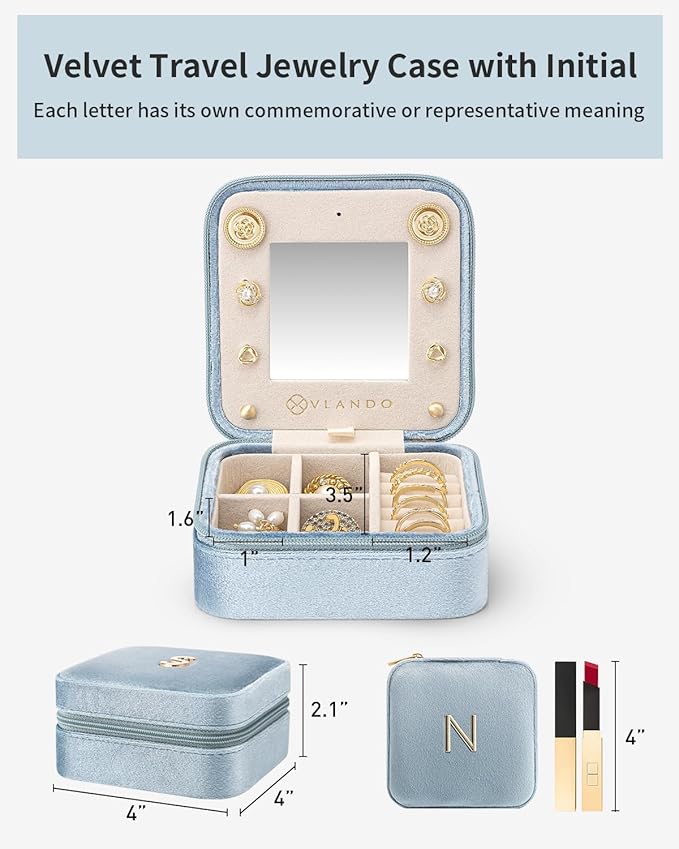Vlando Graduation Gifts for Her, Graduation Travel Gifts for Women, 2025 Graduation Gifts Travel Accessories for Girls, Graduation Travel Essentials Small Jewelry Box - Letter N, Blue
