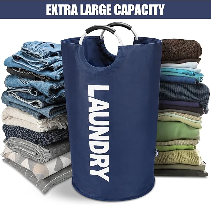 DOKEHOM 125L X-Large Collapsible Washing Laundry Basket Bag (7 Colors) for Bedroom, Fabric (Dark Blue, XL)