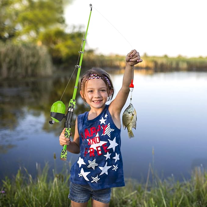 ODDSPRO Kids Fishing Pole Pink, Portable Telescopic Fishing Rod and Reel Combo Kit - with Spincast Fishing Reel Tackle Box for Girls, Youth