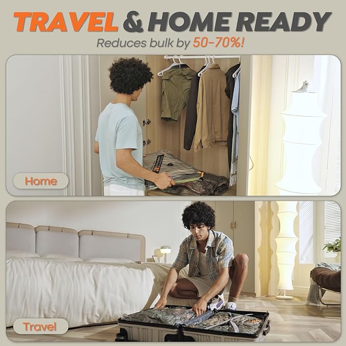 Rechargeable Wireless Pump Travel Storage Bags Set - 20 Pack Portable Space Saver Bags for Travel & Home - Vacuum Compression Packing Seal for Clothes, Blankets, Seasonal Storage