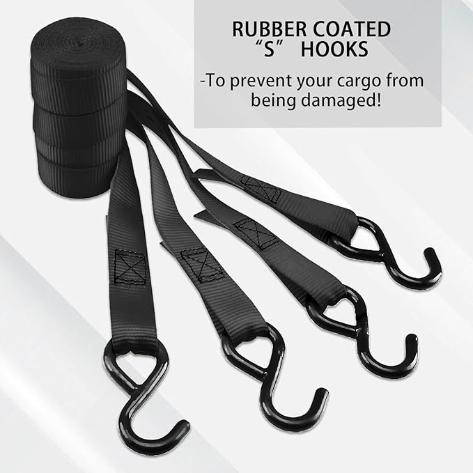 XSTRAP STANDARD Ratchet Tie Down Straps 8PK 1'' x 10 ft - 900 LB Break Strength Cargo Straps for Moving Appliances, Lawn Equipment, Motorcycle (Black)