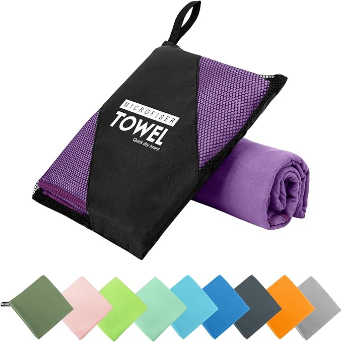 Microfiber Travel Towel, Soft Lightweight Quick Dry Towel, Super Absorbent Compact Travel & Sports & Beach Towels for Camping, Backpack, Gym, Swimming, Yoga, Hiking (M:20"×40" -Purple)