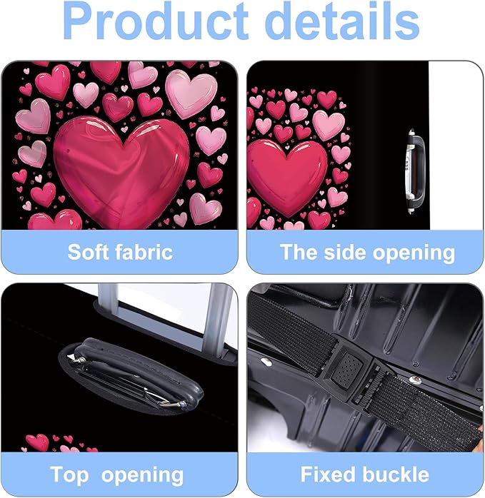 Luggage Cover Washable Suitcase Protector Anti-Scratch,Stretchable Fit for 20-34Inch Luggage Durable Travel Bag Cover with Zipper Closure (Heart, M(fits 24-26Inch suitcase))