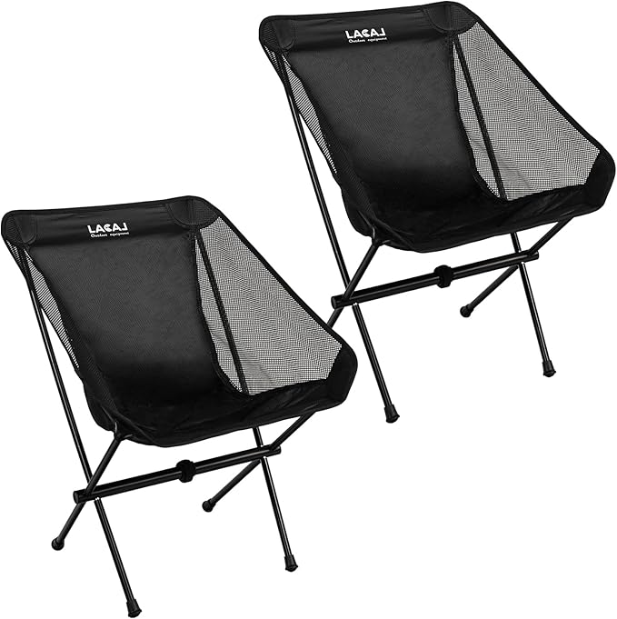 Ultra-Light Folding Camping Chair, All-Aluminum Frame, Surper Breathable Fabric, Easy to Carry, Compact Storage Size (2, Black)