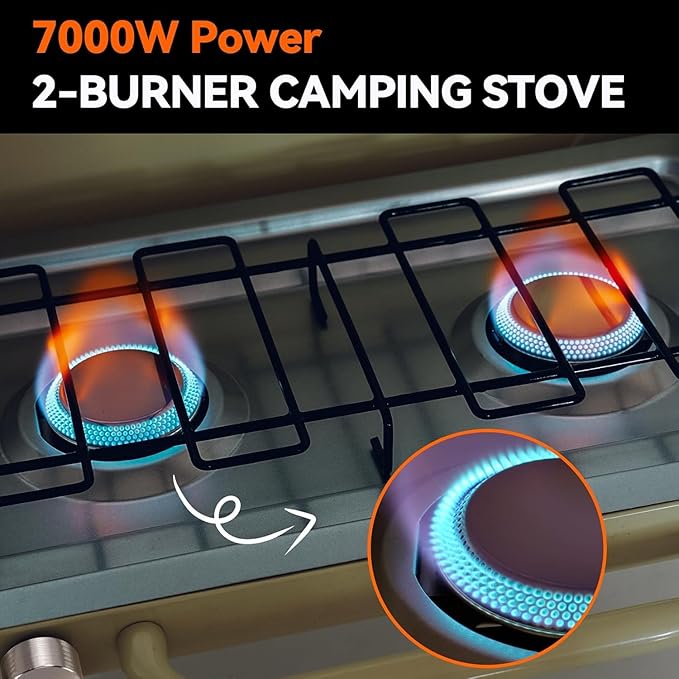 ONLYFIRE OUTDOOR LIVING Portable Camping stove 2-Burner, Propane Gas Stove with Foldable Legs, Camp Stove for Camping, Patio, Backyard, Picnic, Tailgating, RV, BBQ, GS331 Off-white