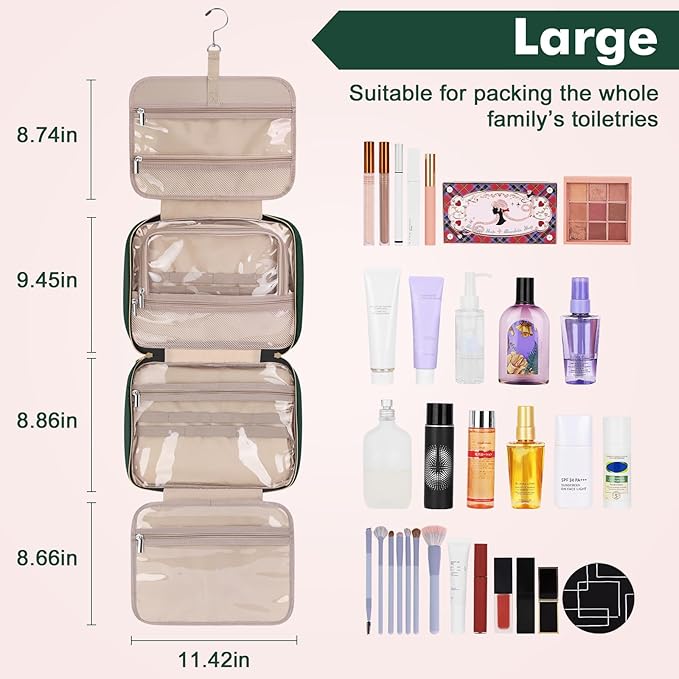 Wedama Toiletry Bag for Women, Large Cosmetic Travel Bag, Hanging Toiletry Bag for Bathroom, Thickened PVC Waterproof Travel Makeup Bag, Toiletries Bag for Travel Business Trips and Camping