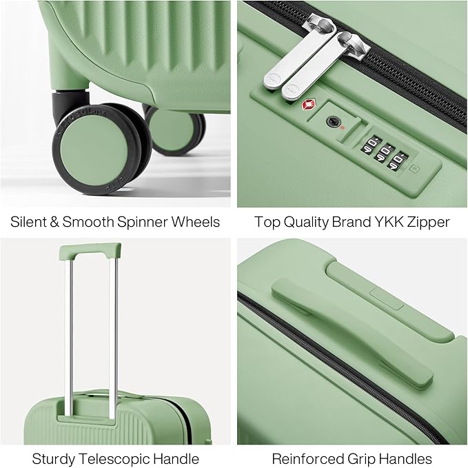 mixi 24 Inch Checked Luggage PC Hardshell Suitcases with Wheels for Travel Woman Men, Avocado Green