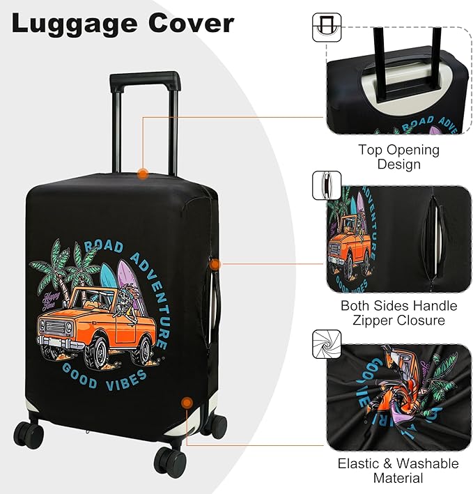 HYPER VENTURE Washable Luggage Cover - Fashion Suitcase Protector Fits 27-30 Inch Luggage (Road Adventure, L)