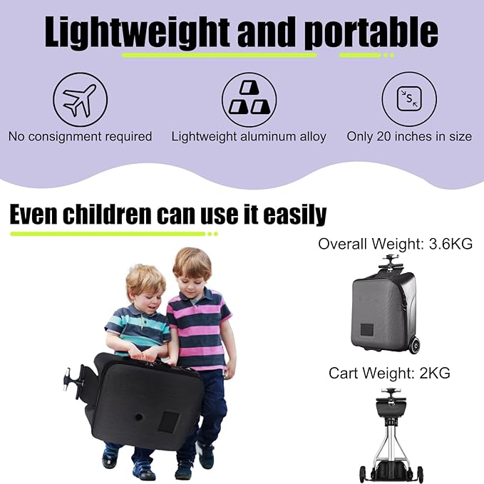 Children's Ride-On Suitcase, Ride on Suitcase for Kids, Kids Luggage Set, Fashion Travel Student Trolley Boarding Toy Box, 2-in-1 Case & Baby Stroller,Black