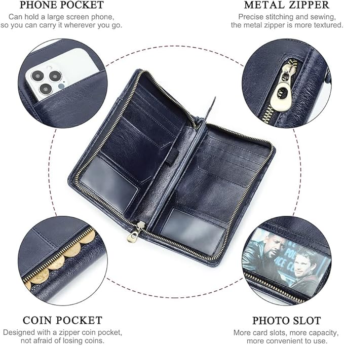 CONTACTS Passport Wallet Leather Family Passport Holder for 4 Travel Documents Organizer RFID Blocking Zipper Blue Card Wallet with 13 Card Slot