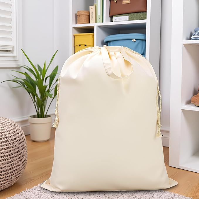Canvas Laundry Bag 33"x 35", Thick Cotton Laundry Bag with Handles & Drawstring, Extra Large Heavy Duty Washable Basket Liner Hamper Liner Canvas Storage Sack (Beige XL, 2 Pack)