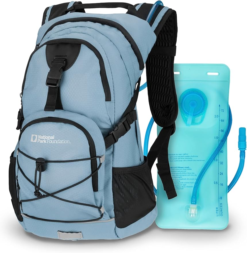 National Park Foundation 18L Hydration Backpack with 2 Liter Hydro Water Bladder Bag, Lightweight Daypack for Cycling, Hiking, Running, Climbing, for Men Women Kids
