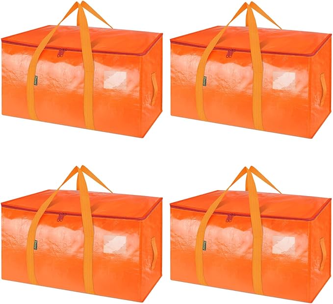 BALEINE 4-Pack Oversized Moving Bags with Reinforced Handles, Heavy-Duty Storage Tote for Clothes, Moving Supplies (Orangel, 4-Pack)