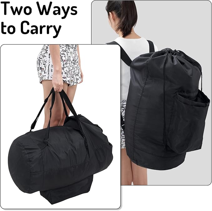Laundry Backpack Bag, Dirty Clothes Travel Laundry Bag with Shoulder Straps for College Dorm Room (Black)