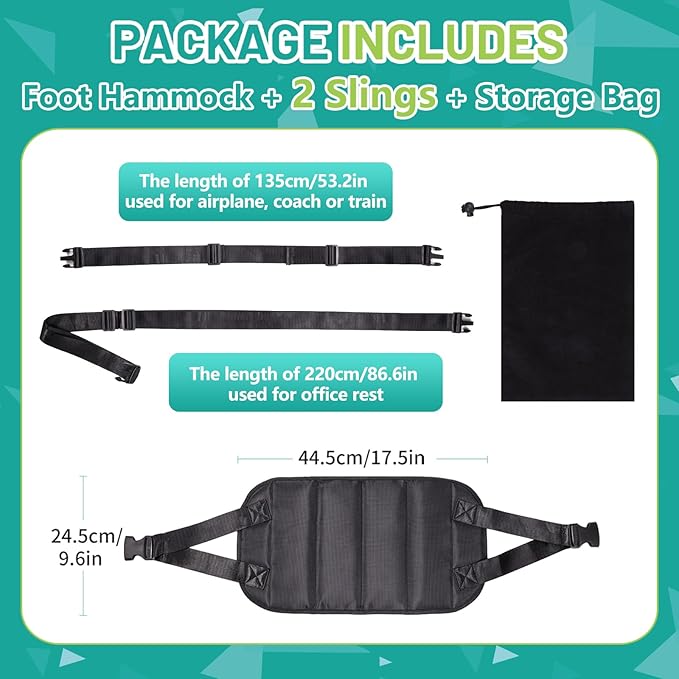 Lefeke Airplane Foot Hammock, Adjustable Foot Hammock for Plane Travel with 2 Straps, Plane Foot Rest with Support Plate, Foot Swing Airplane Travel Essentials