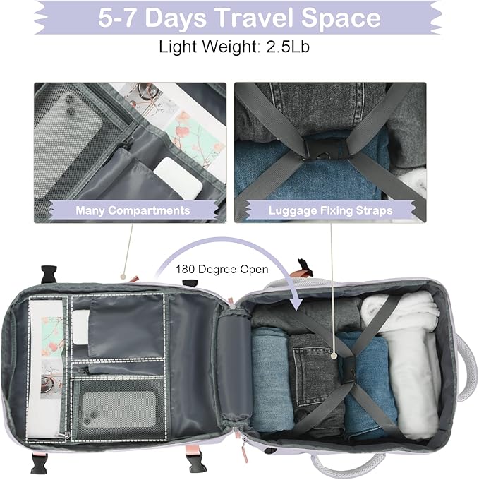 Hanples Large Travel Backpack for Women as Person Item Flight Approved, Waterproof 35L Carry On Backpack, 17 Inch Laptop Backpack for Business Bag with 2 Toiletry Bags (Gray Purple)