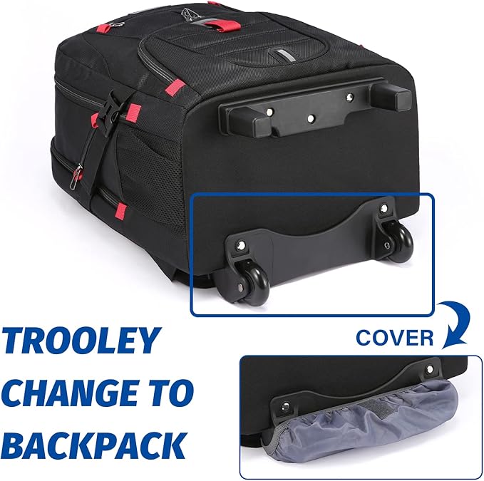 LOVEVOOK Rolling Laptop Backpack with Wheels, Waterproof Travel Carry On Business Backpack for Men, Fits 17 inch (17 inch, Black)